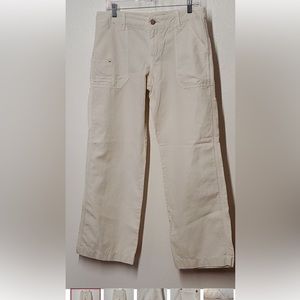 Anthropologie Pilcro Cream Linen Blend Carpenter Pants Sz 12